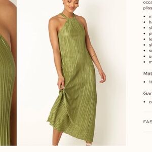 Petal & Pup Melody Plisse Halter Olive Maxi Dress